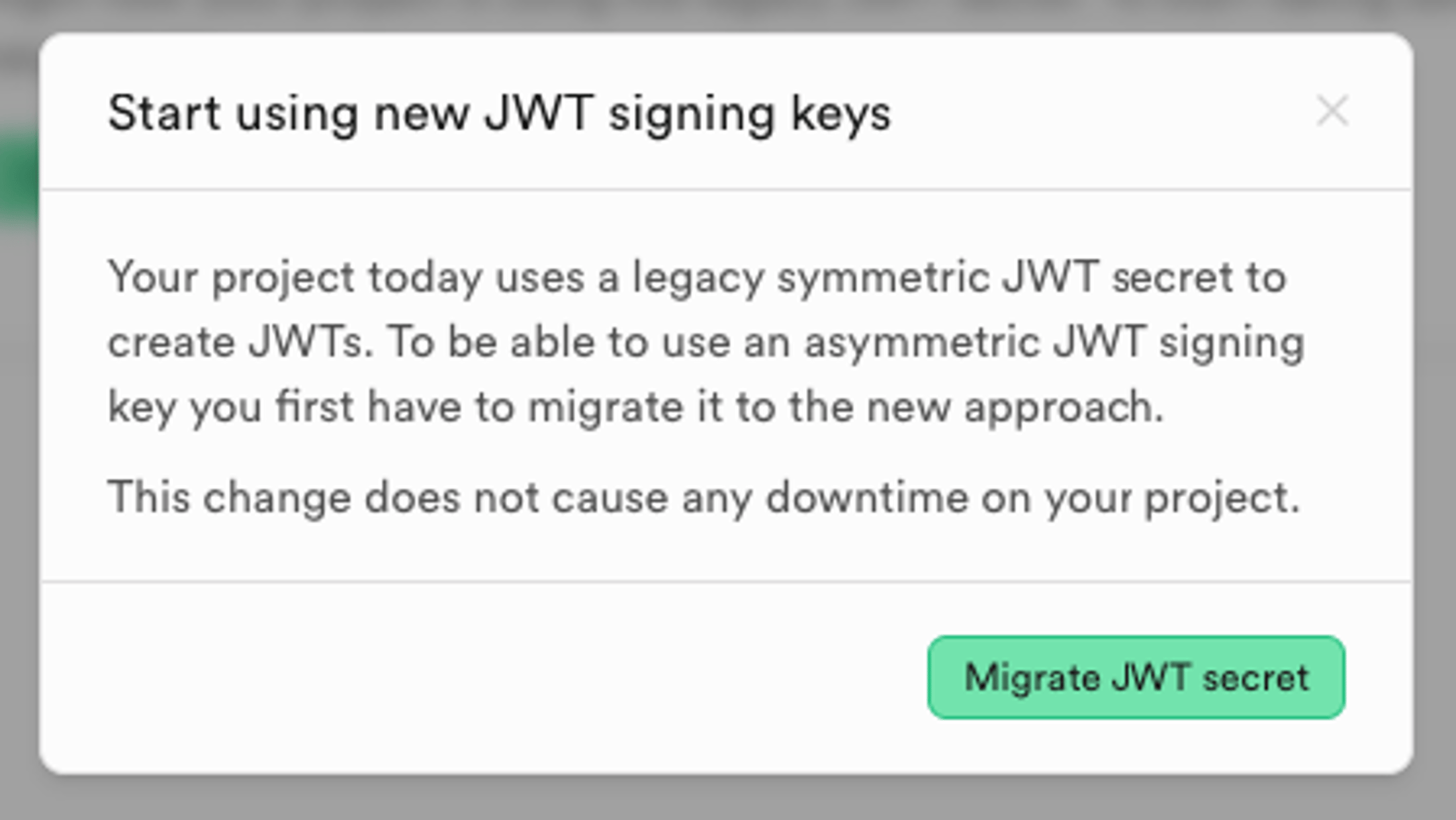Start using new JWT keys dialog