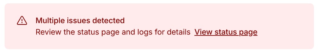 kinde home dashboard with a multiple issues detected banner and a view status page link
