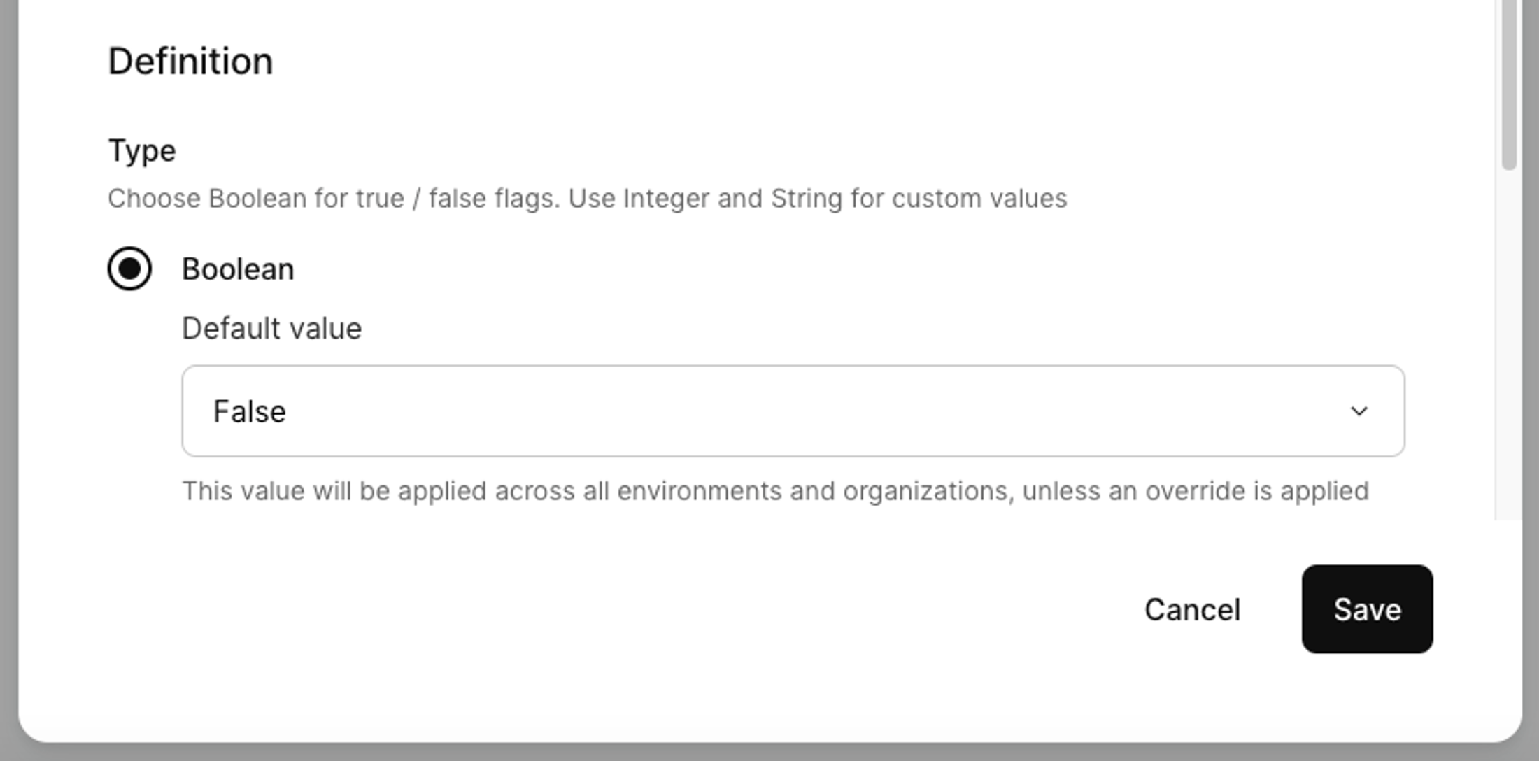 feature flag screen bottom half in Kinde