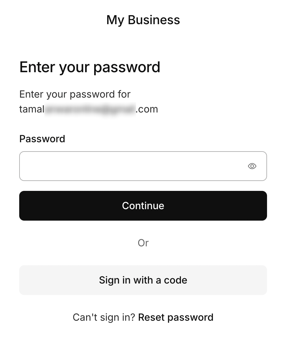 enter password or sign in with a code button