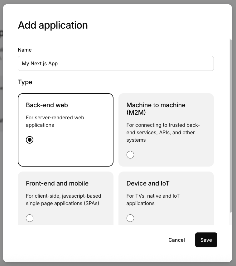 add new application in kinde