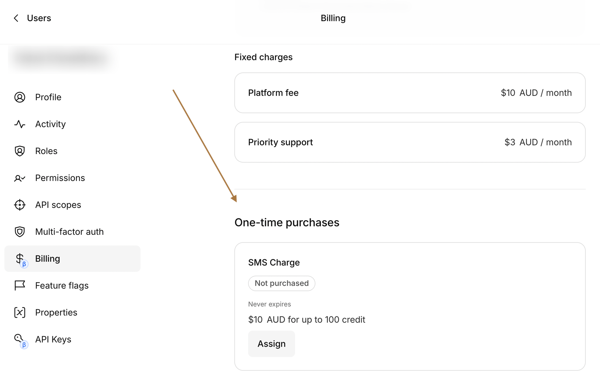 assign one-time purchase from the Kinde admin