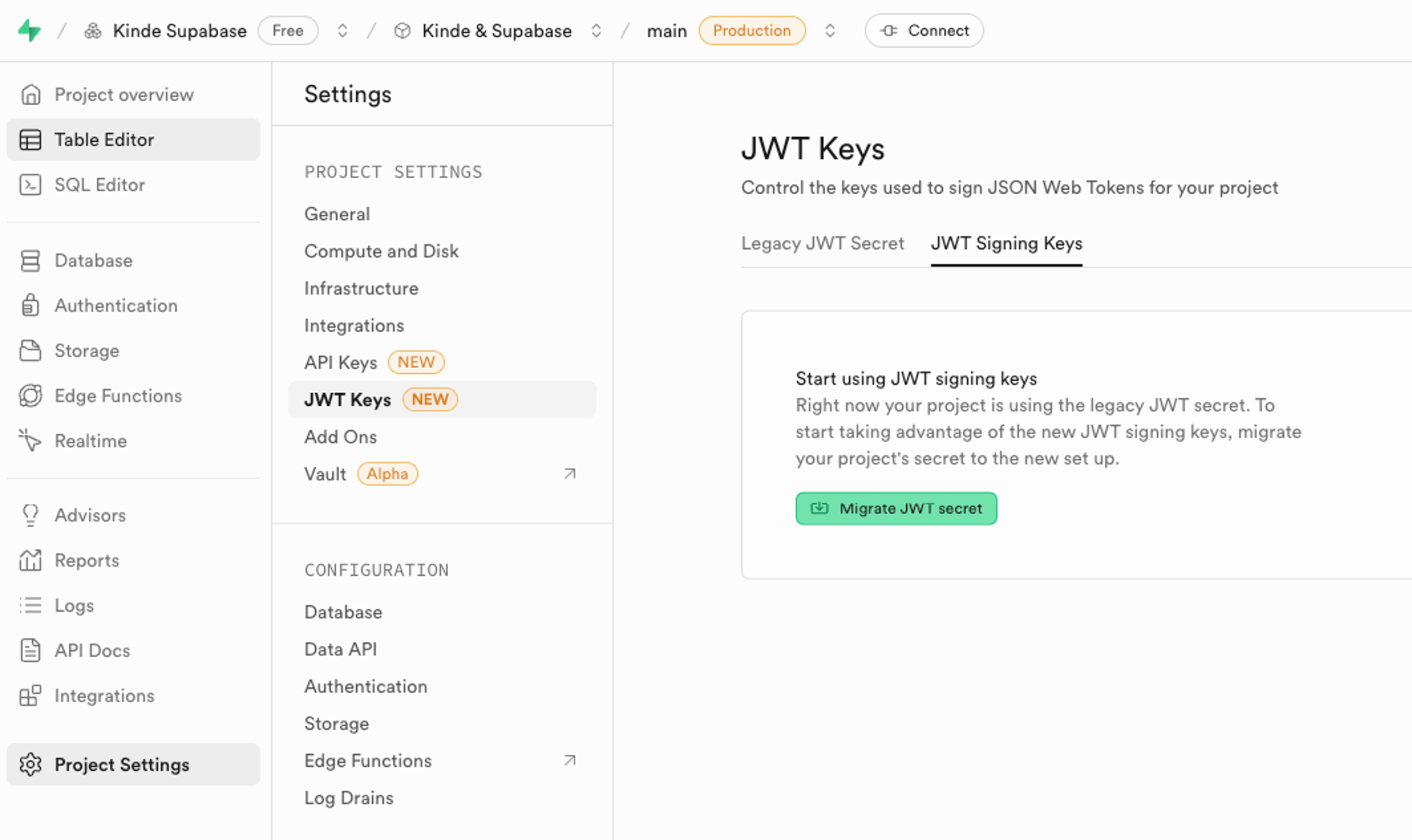 Supabase migrate JWT secret