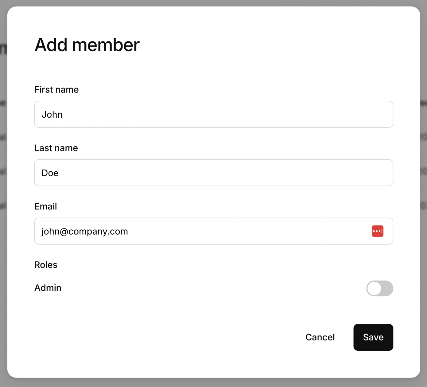 add member dialog in the organization portal