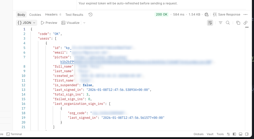 users response body in Postman