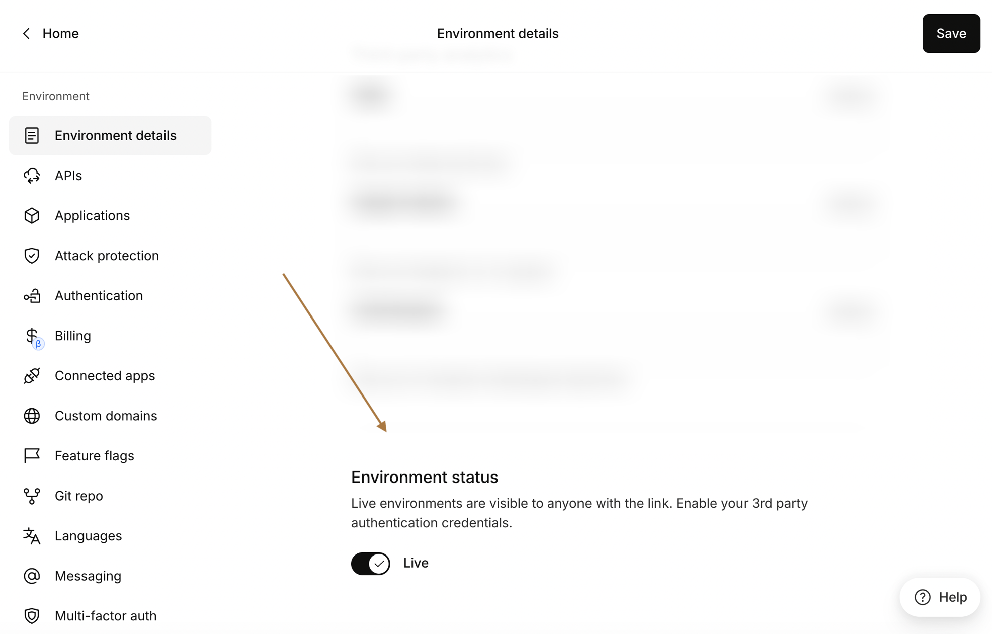 environment set live checkbox