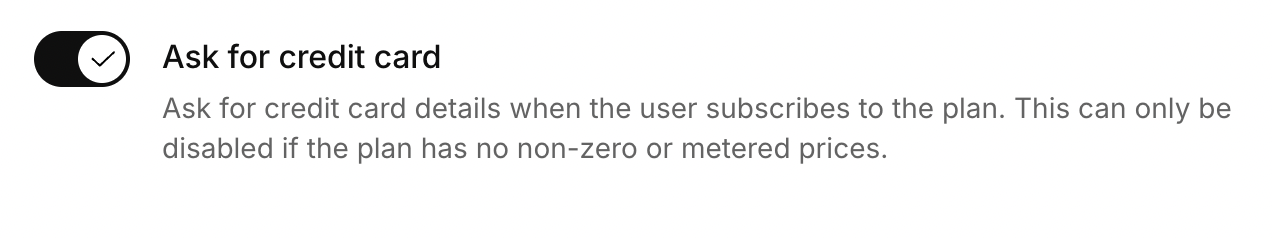 Ask for credit card toggle