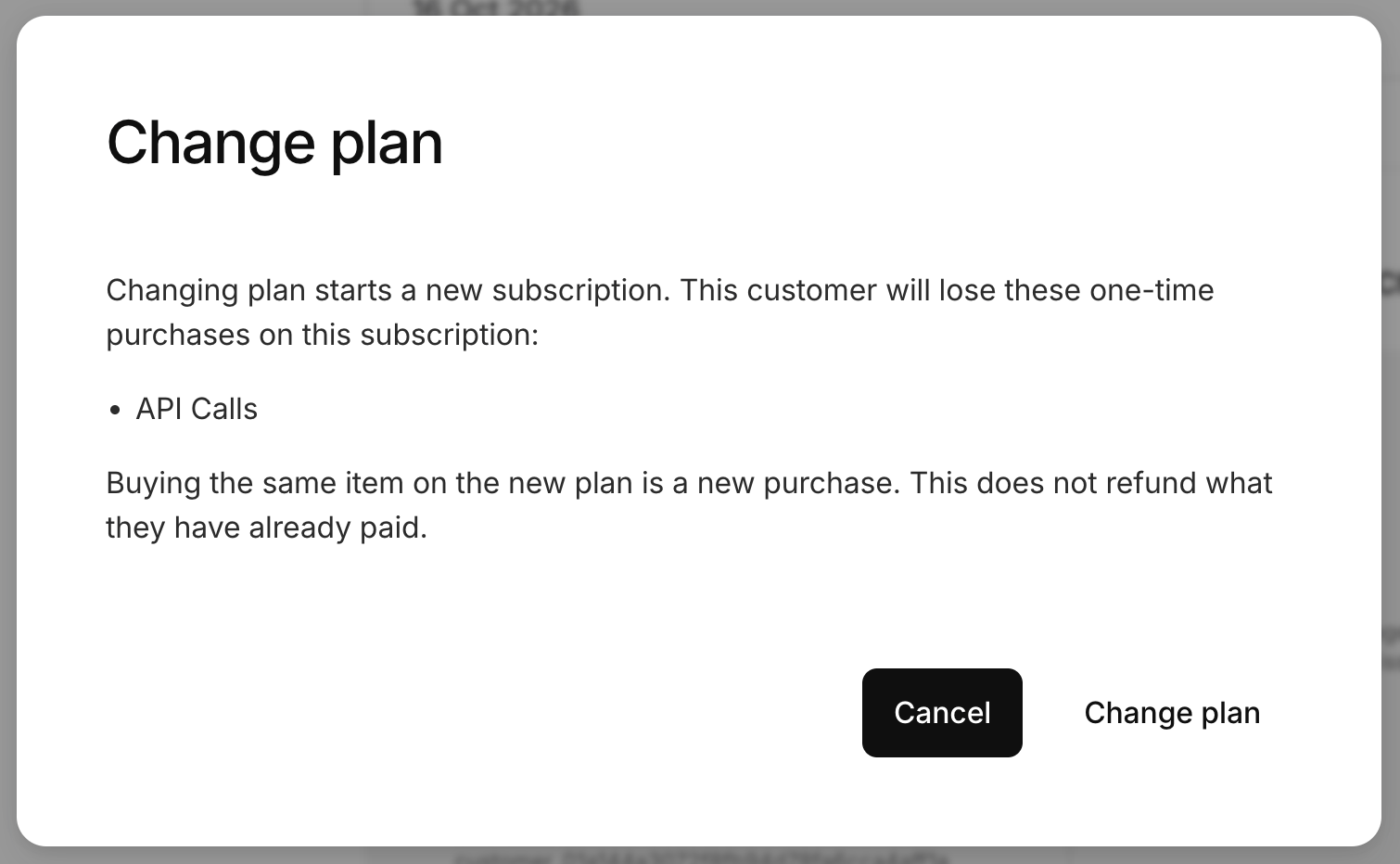 Warning example for losing already purchased one-time purchases