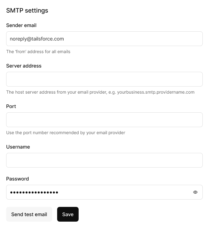Add email sender SMTP details in Kinde