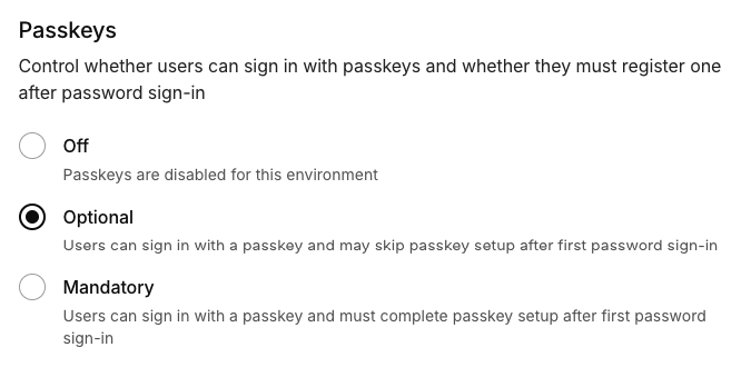 passkey setting in kinde