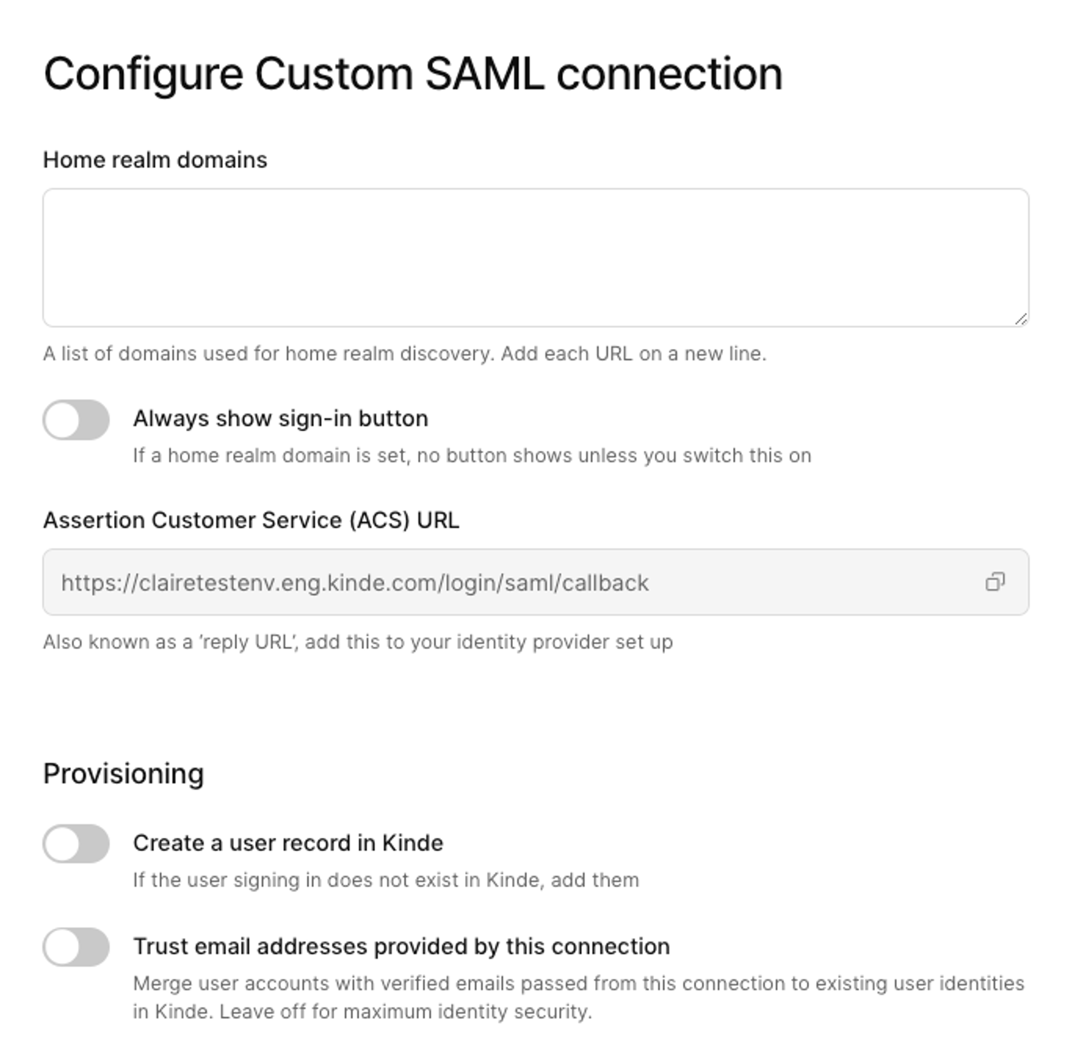 Second part of SAML config screen