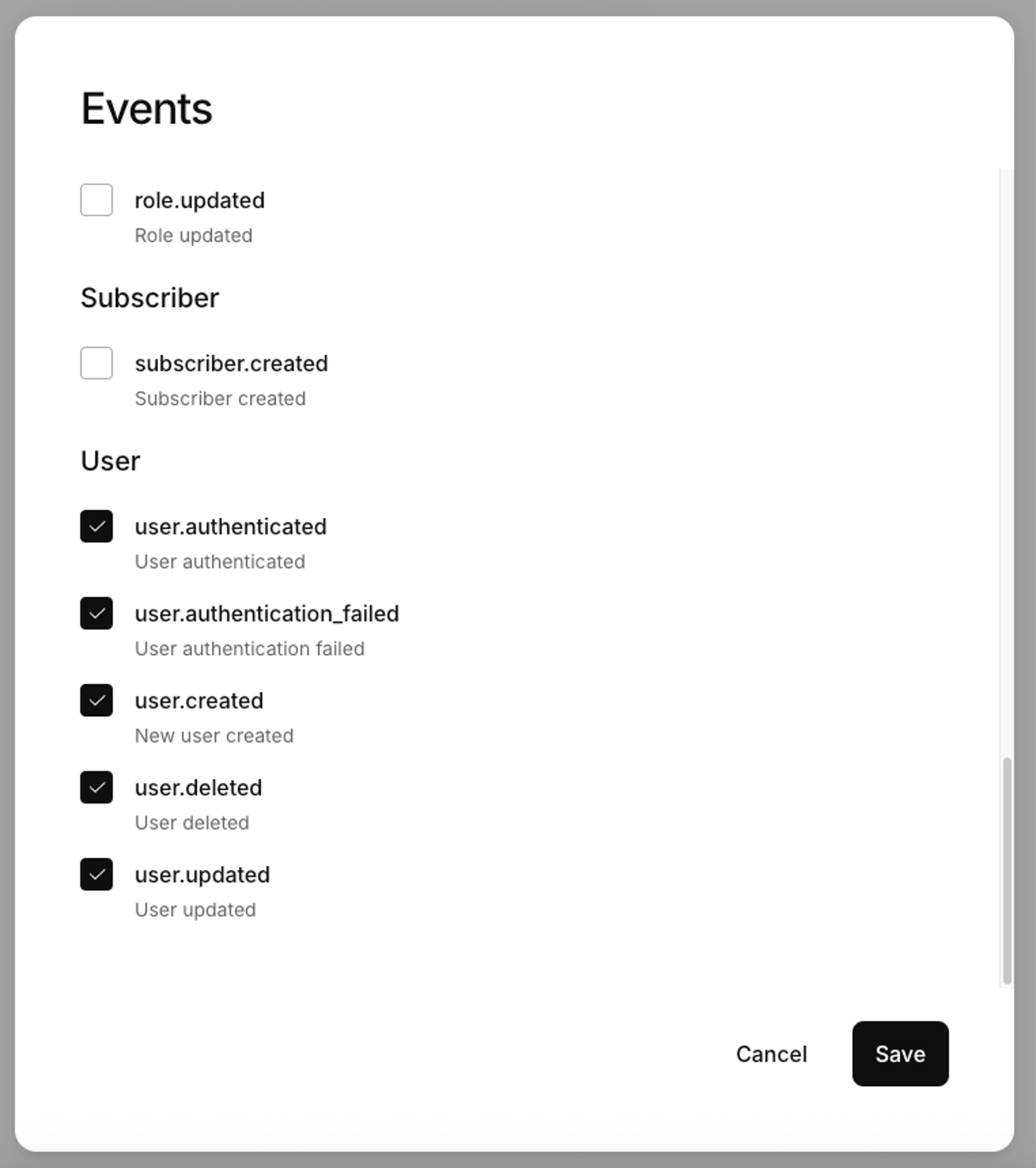 kinde add events in webhook
