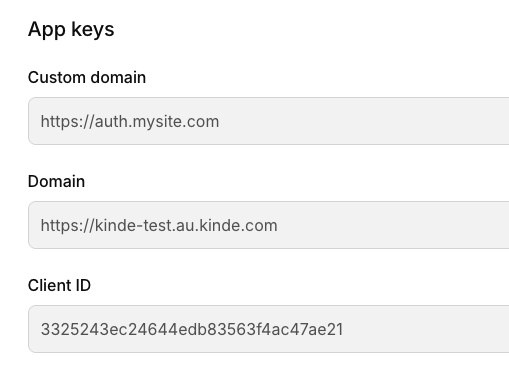 Custom domain listed under App keys in application details