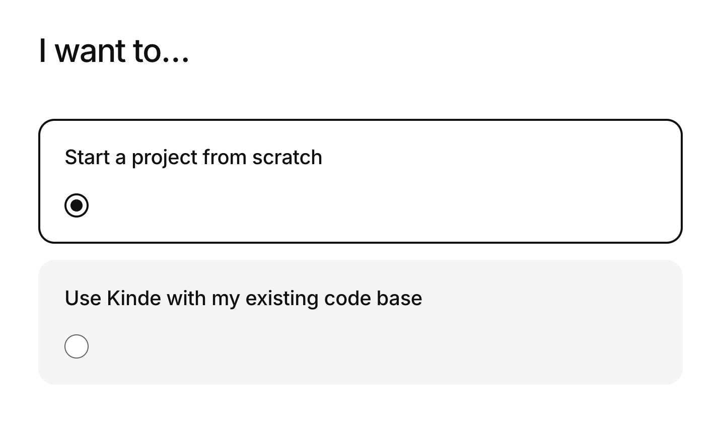 kinde onboarding project options
