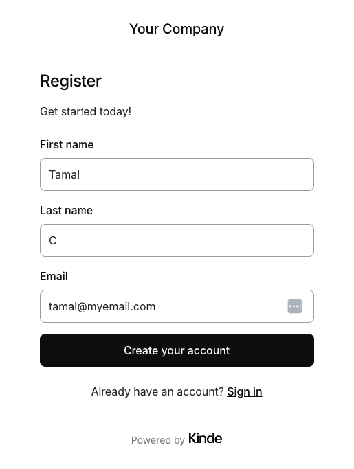 kinde hosted login page