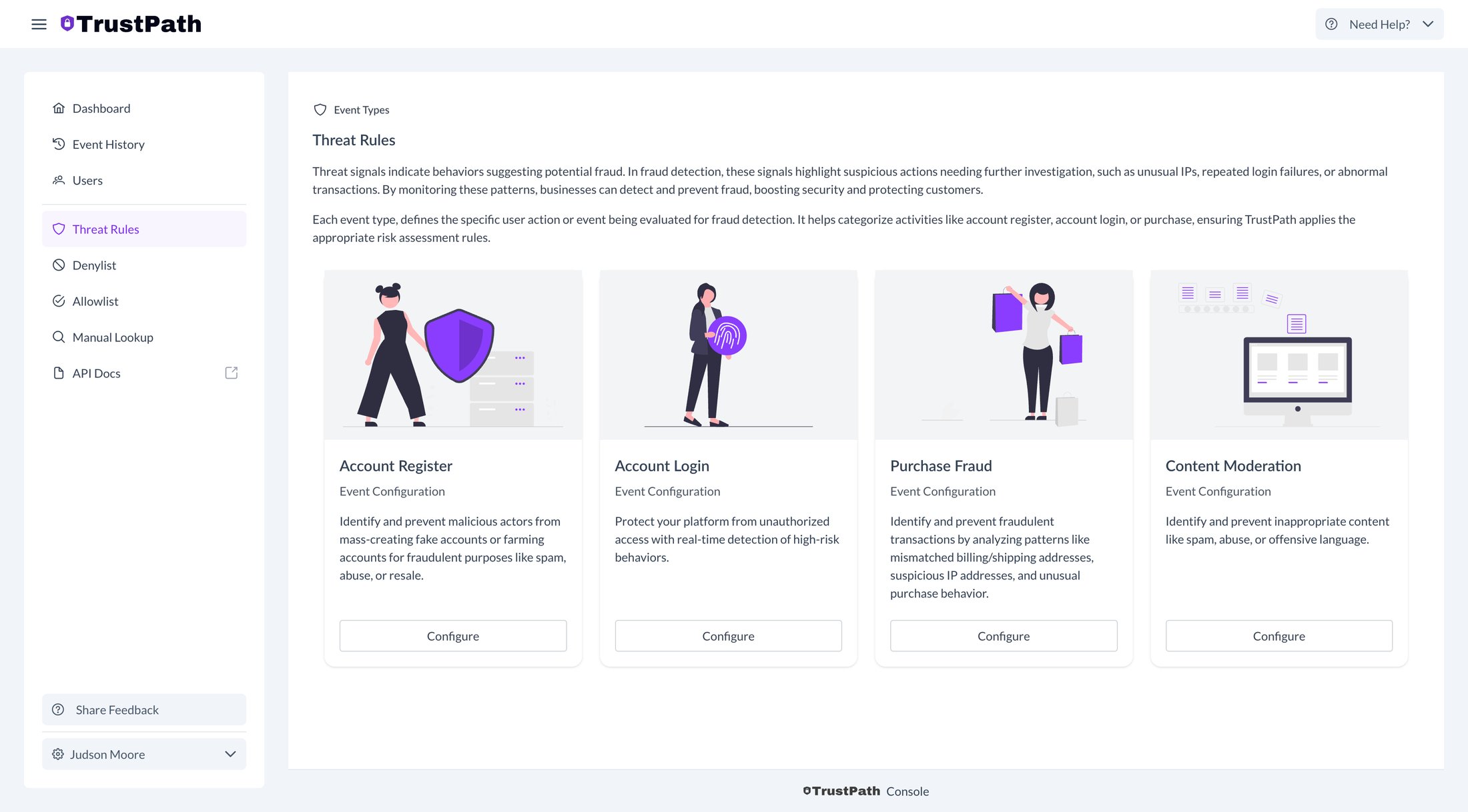 Threat rules in TrustPath dashboard