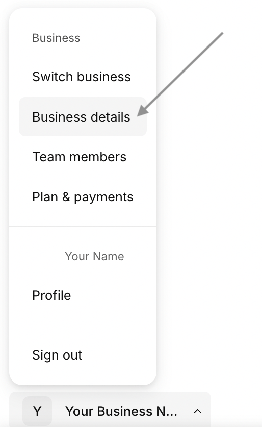 business details popup