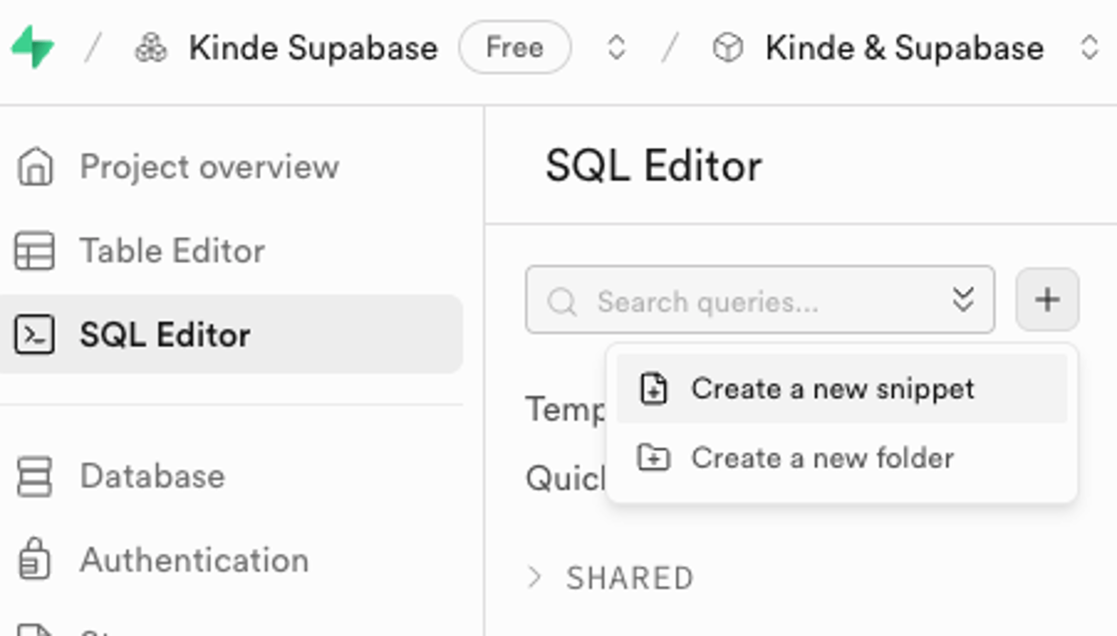 Create Snippet in Supabase