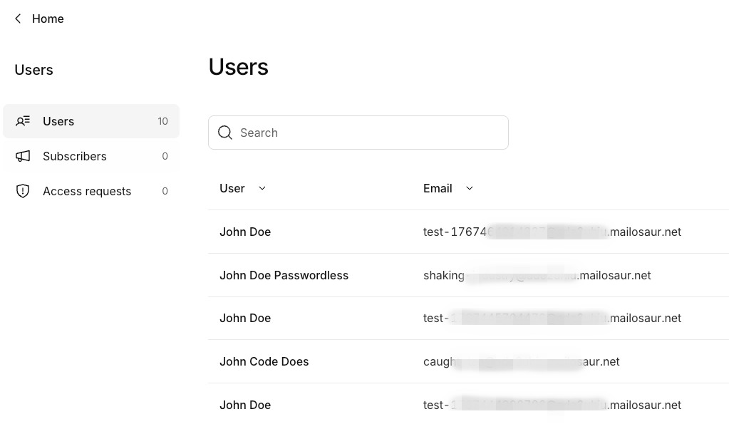 Test users in Kinde dashboard