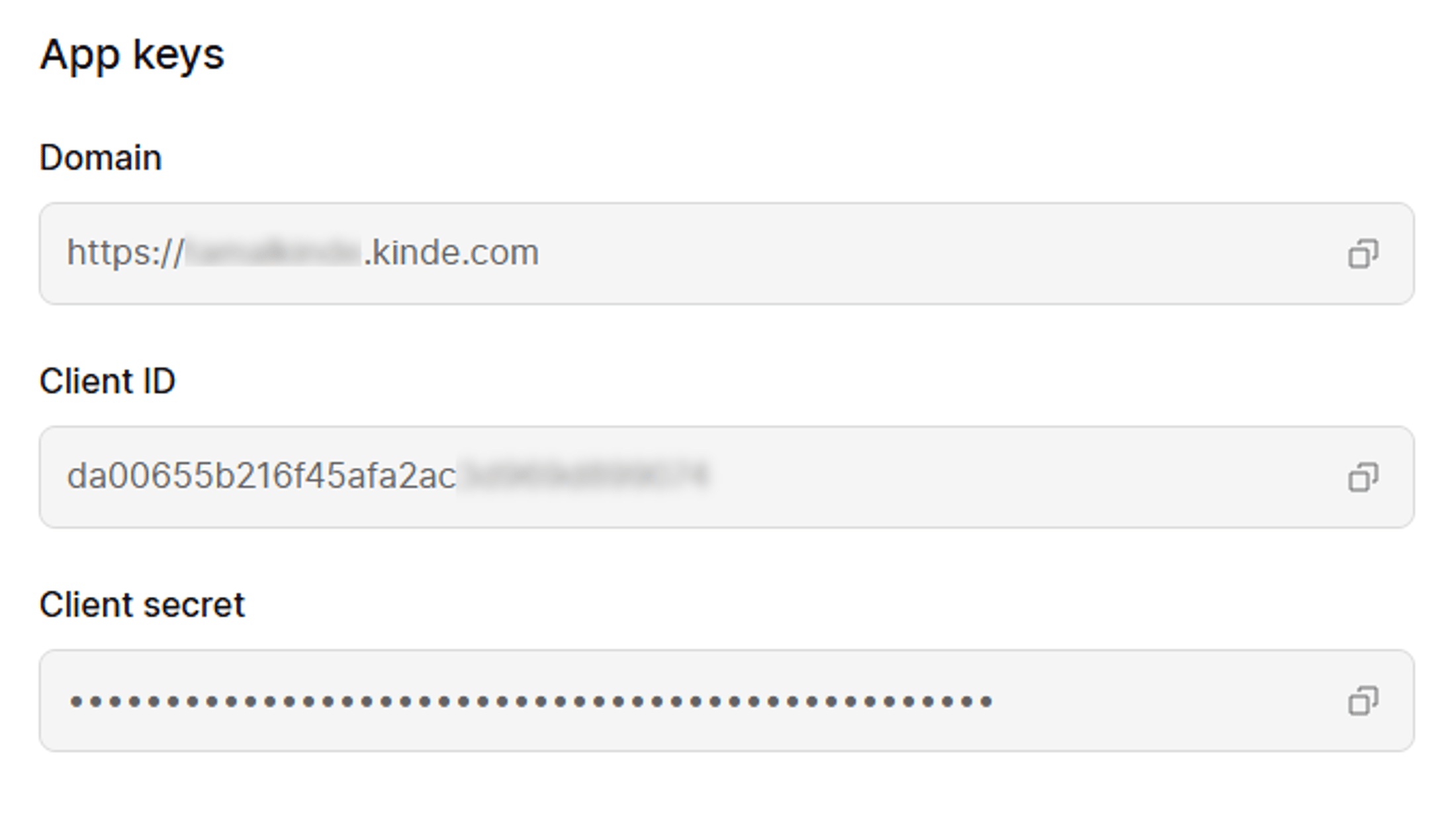 App keys section in your Kinde app