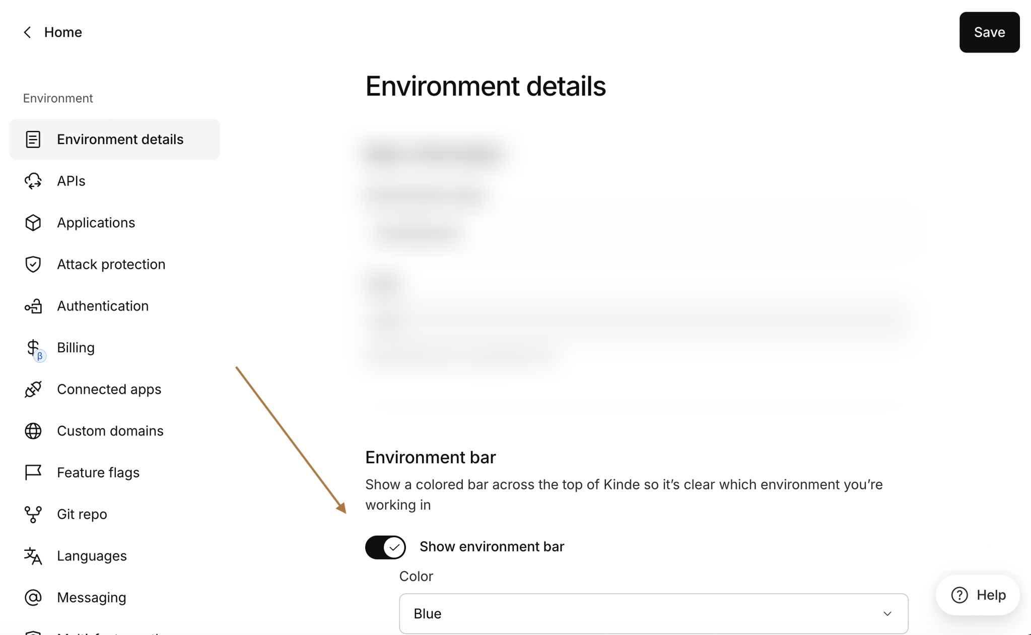 show environment bar settings