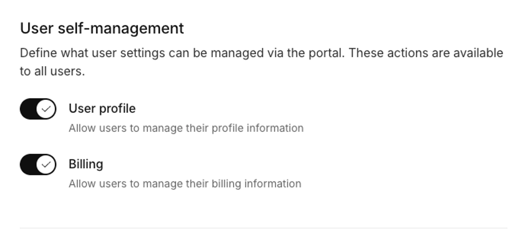 Self-serve portal settings for users