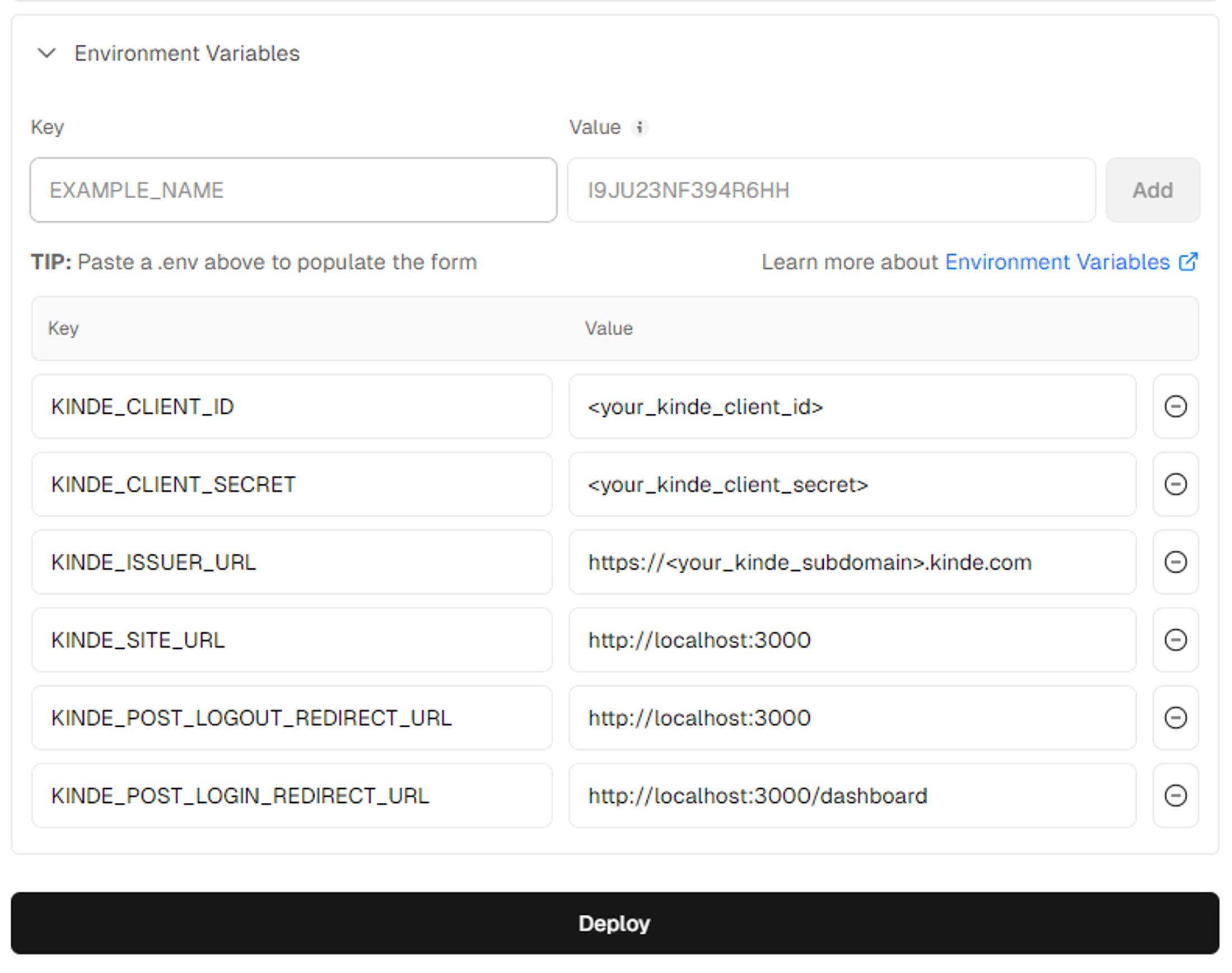 Paste environment variables in Vercel