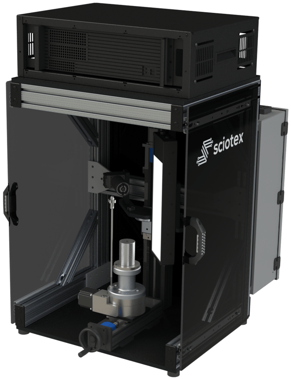 Benchtop vertical vision inspection system with rotating base, camera and lighting