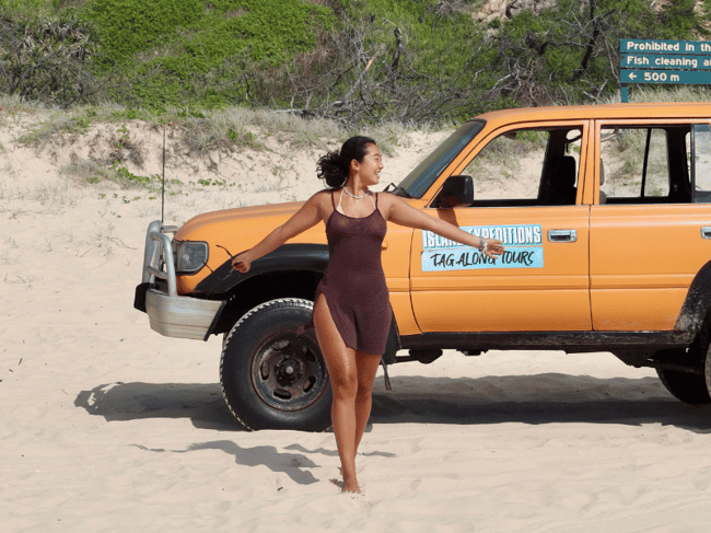 4WD tour vehicle on 75 Mile Beach K'gari Fraser Island