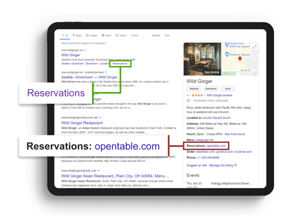OpenTable Google Screenshot of reservation page