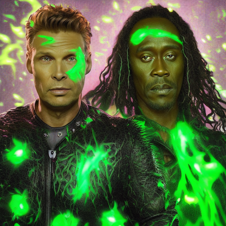 swamp thing or ryan seacrest or don cheadle are eating neon  or phosphenes    