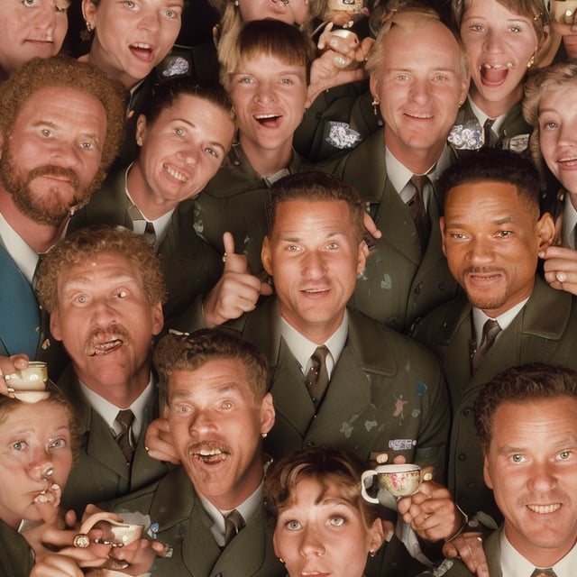 will ferrell or will smith having tea | in the style of the grand Budapest hotel |  --faceor2
