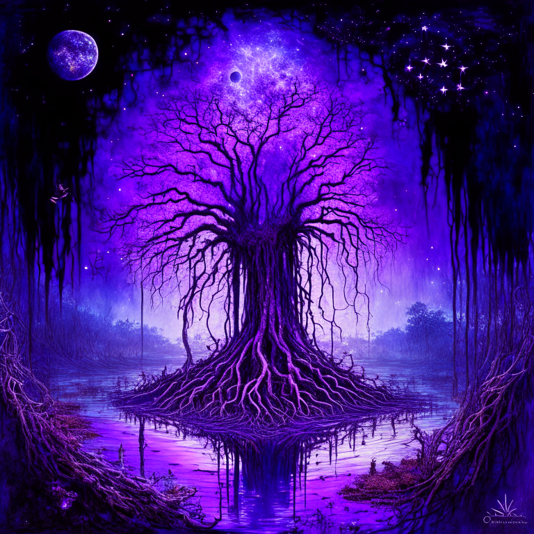 astronomical study of swamp thing  | no text | no labels | no legends     | purple music