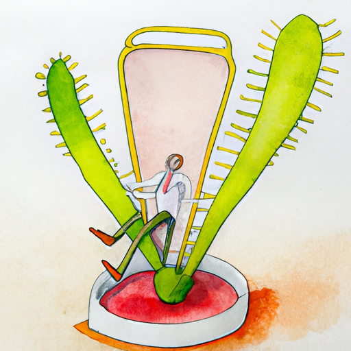 Watercolor of man stuck inside flytrap