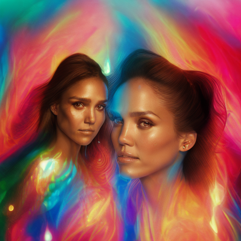 life-affirming, mind-expanding jessica alba or rosario dawson hologram glitching out | in the style of ralph bakshi    