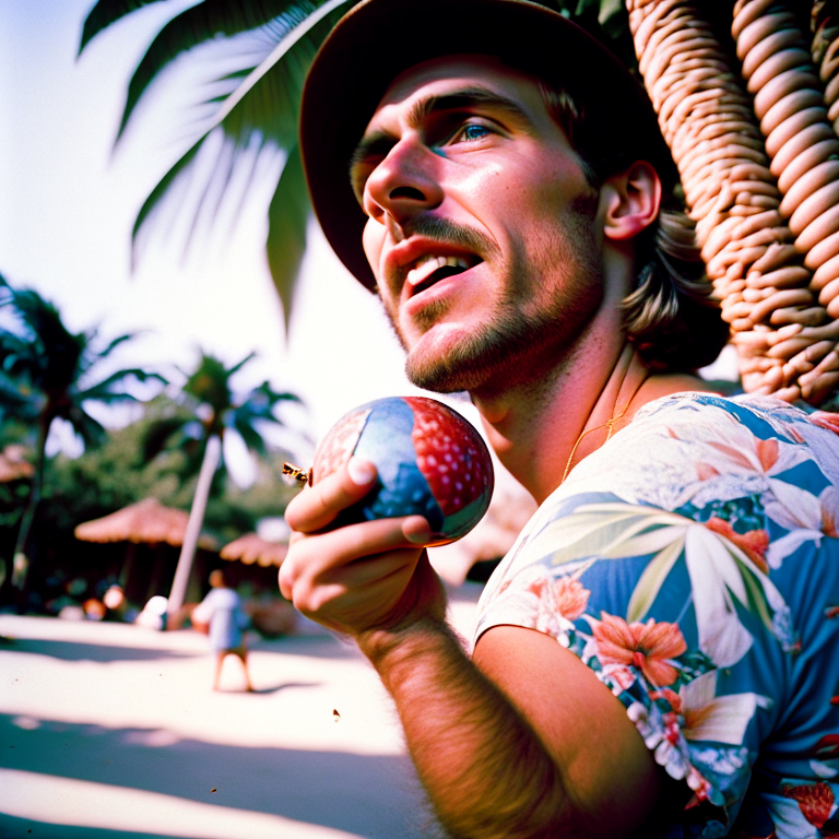 hawaiian shirt drinking from a coconut --fp1k