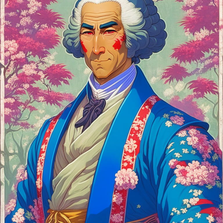 George Washington as a damiyo, traditional Japanese portrait