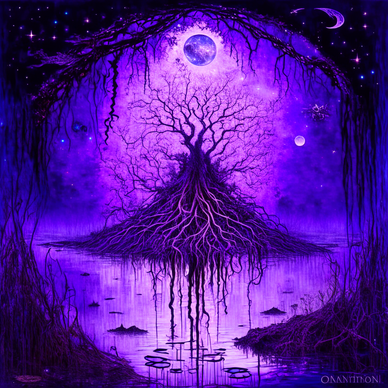 astronomical study of swamp thing  | no text | no labels | no legends     | purple music