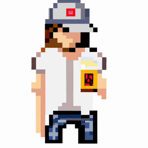 A man with shoulder-length hair wearing a trucker hat and holding a beer.  --8bit