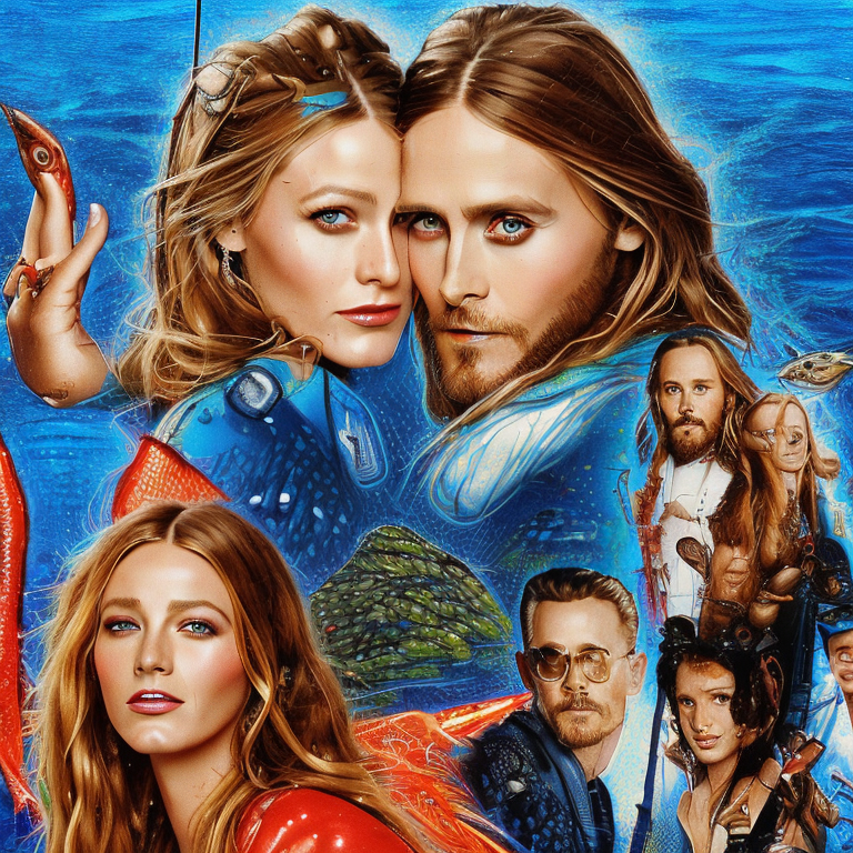 jared leto or blake lively go fishing and catch a Coelacanth  | in the style of norman rockwell