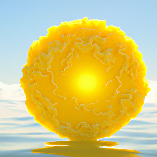 a sun made of melting cheese above an ocean horizon on a clear day with clouds that looks like brains 8k