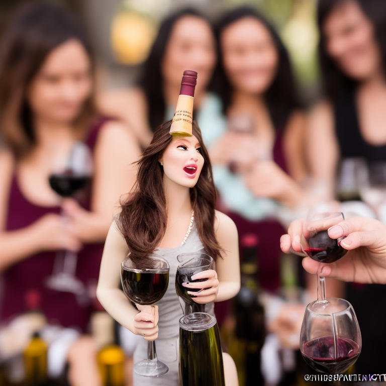 miniature women at a wine tasting for a bachelorette party, having so much fun in mexico on a beautiful sunny day, 100mm lens