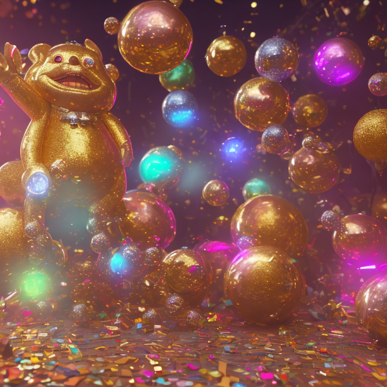 Glitter party with disco balls, confetti cannons, and a treasure ghost --glimmer  