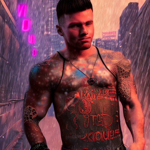 Jimmy Thrillwell, a badass handsome musician with short brown hair blue eyes and muscular body who creates high energy rock with cyberpunk technology  --dream  
