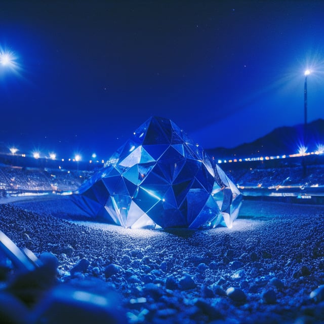 Massive blue crystal crashes into dodger stadium at night 