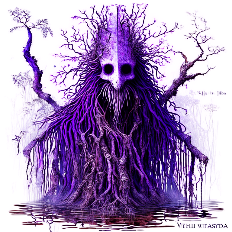pictorial study of swamp thing | no text | no labels | no legends  | purple music
        