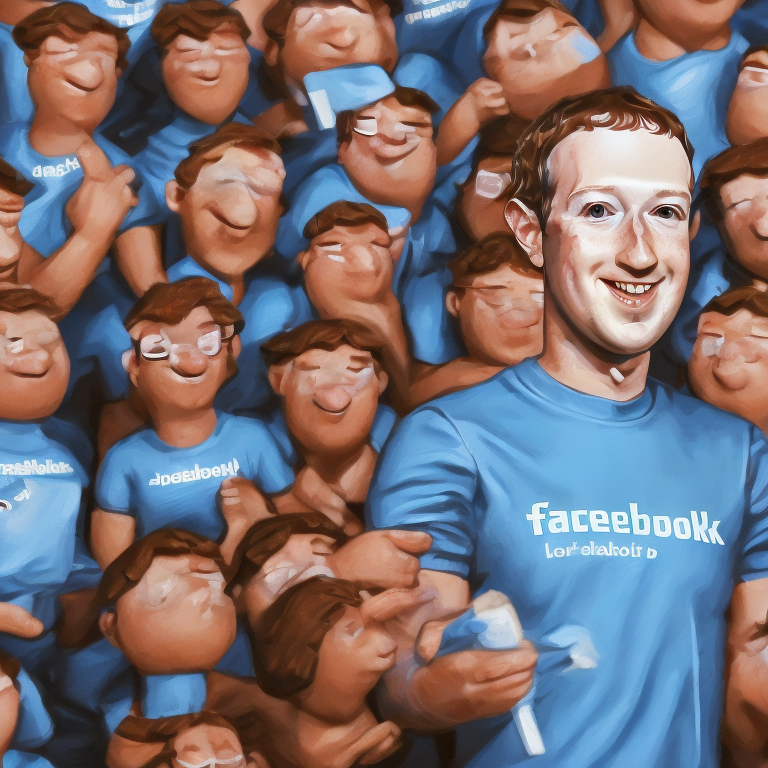 Mark Zuckerberg sitting on a thrown with a dumb smile wearing a crown on his head, with a laptop in his lap, surrounded by a group of tiny lemmings and sheep wearing facebook t-shirts and holding up "like" signs  --vacation