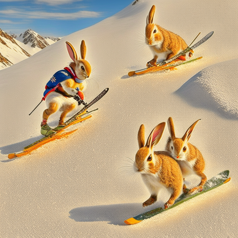 Bunnies skiing on the slopes