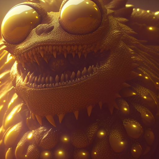 scaly blob floating with golden light inside, and a wicked grin —trip