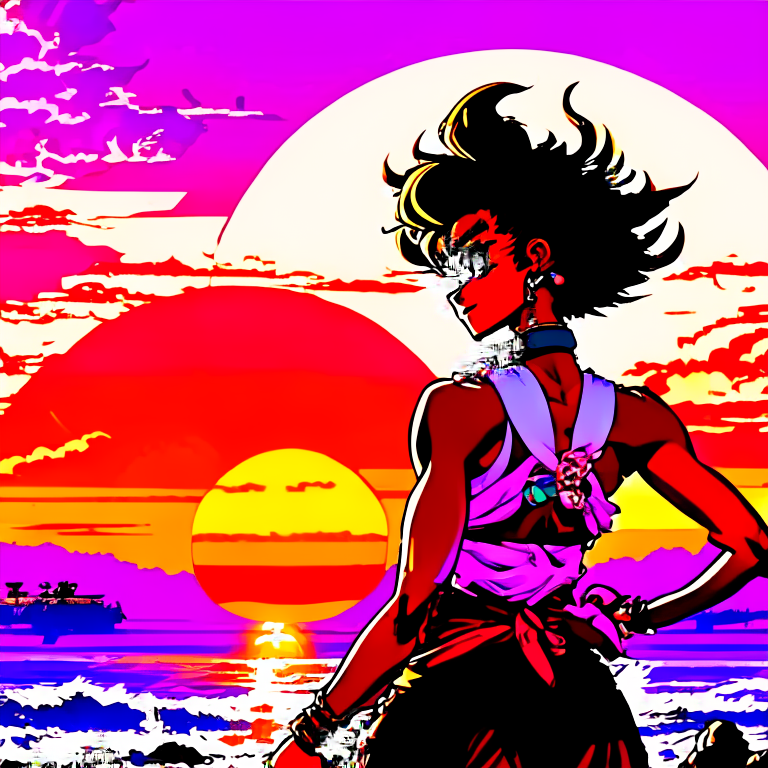 enigmatic diva reflects in the sunset miasma | in the style of sega genesis --anim